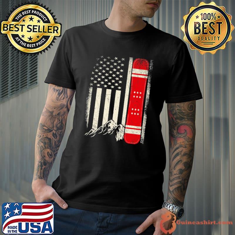 Snowboarding Snowboard Distressed American Flag Mountain T-Shirt