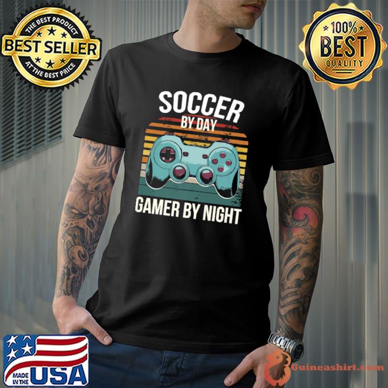Soccer By Day Gamer By Night Controller Christmas Gamer Retro T-Shirt