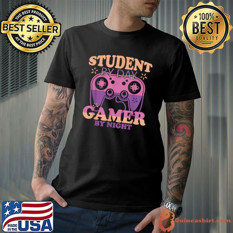 Student By Day Gamer By Night Meme For Gamers Colors Retro Video Game T-Shirt