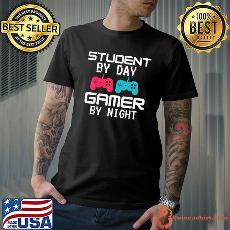 Student By Day Gamer By Night Meme Video Game Pink And Blue Gaming For Gamers T-Shirt