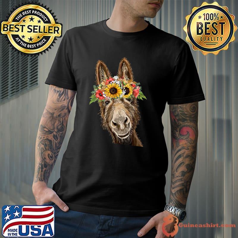 Sunflower Donkey Donkey Flower Crown T-Shirt