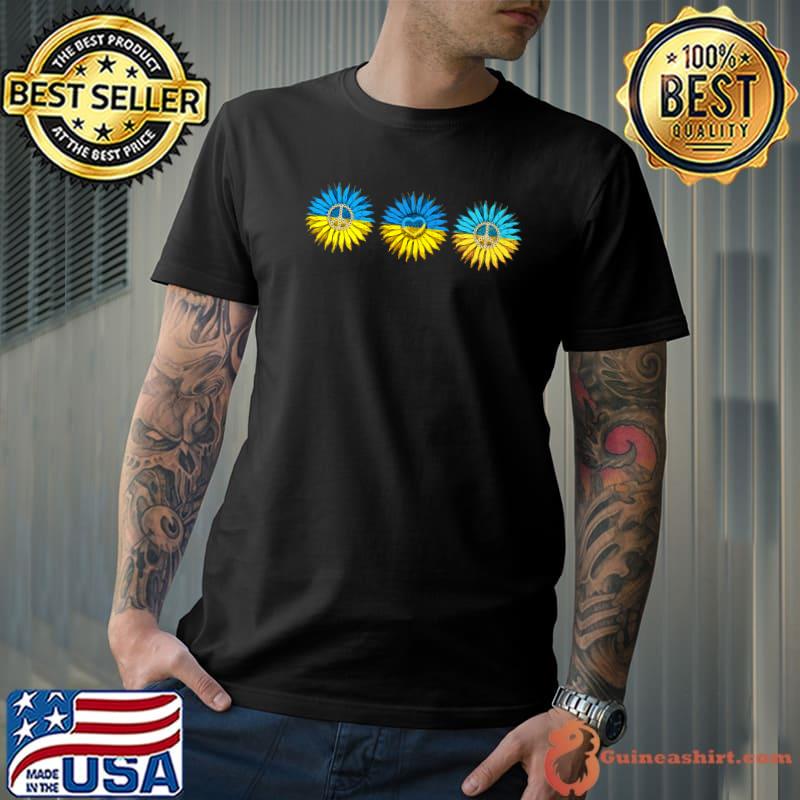Support peace for ukraine national blue & yellow three sunflower peace heart T-Shirt