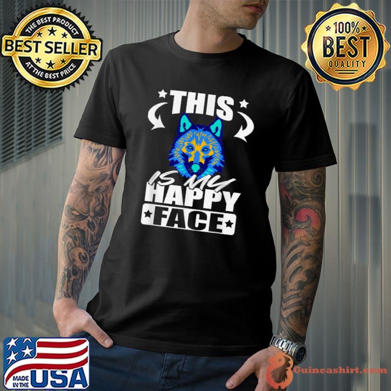 This is my happy face trippy tribal wolf stars watercolor T-Shirt