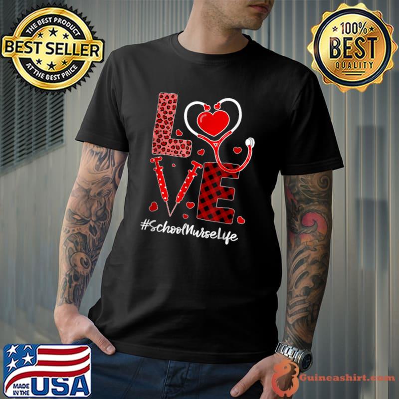 Tu Love Stethoscope Heart Leopard School Nurse Valentines Day T-Shirt