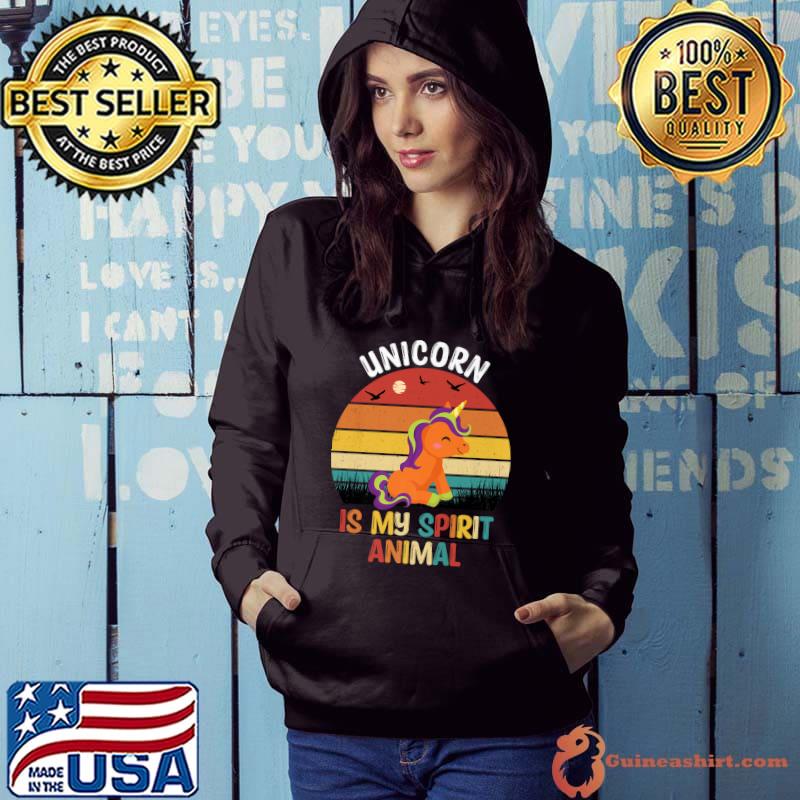 Unicorn Is My Spirit Animal Unicorn Lover Vintage Sunset T-Shirt Hoodie