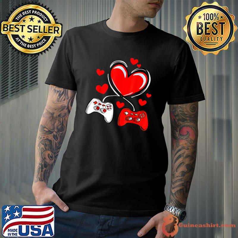 V Is For Video Games Hearts Valentines Day Gamer T-Shirt