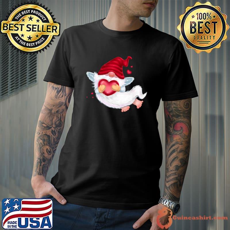 Valentines Day Flying Gnome With Angel Wings And Heart T-Shirt