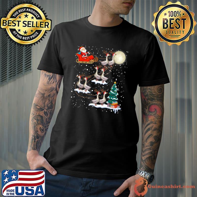 Xmas Lighting Tree Santa Riding Snow Goose Bird Christmas T-Shirt