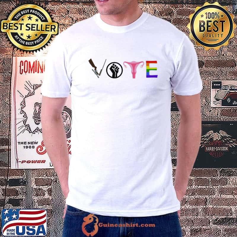 LGBT Pride Vote gun black lives matter Uterus E logo shirt