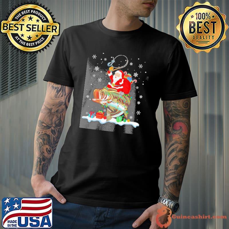 Fishing Christmas Gifts snow Santa claus shirt