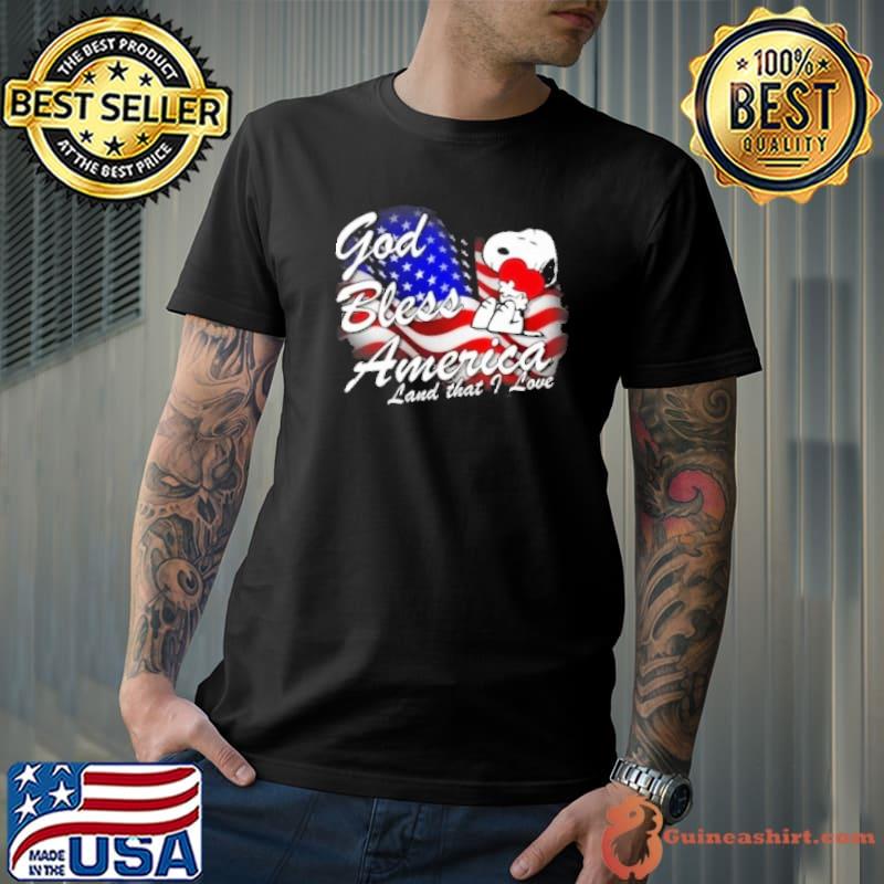 God bless America land that I love snoopy hug heart flag shirt
