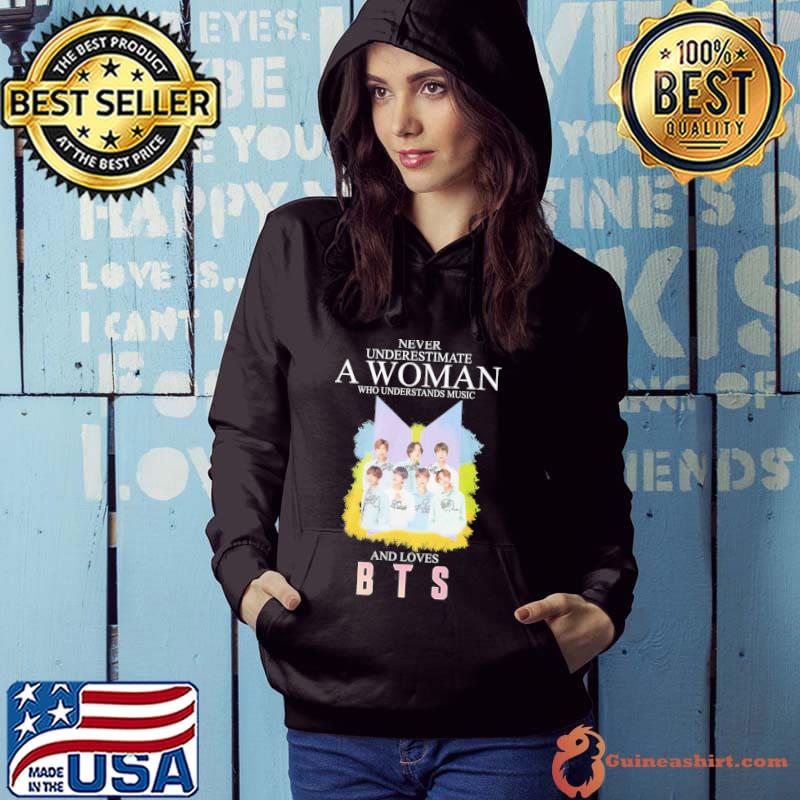 Never underestimate a woman who understands music and loves BTS signatures Korean s Hoodie