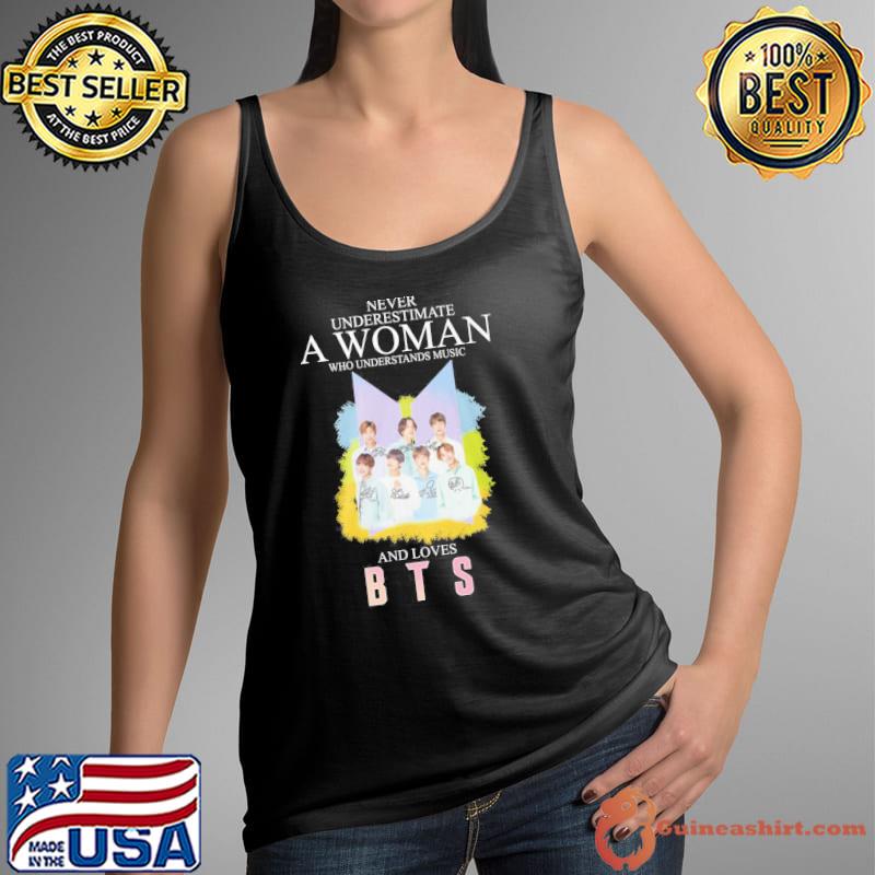 Never underestimate a woman who understands music and loves BTS signatures Korean s Tank Top