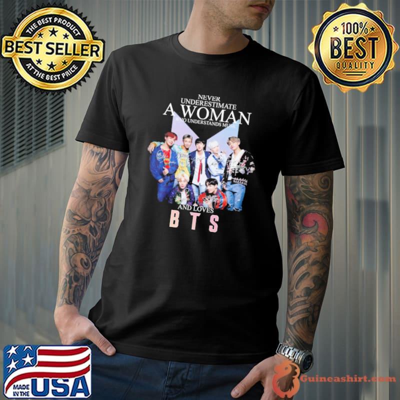 Never underestimate a woman who understands music and loves BTS signatures shirt