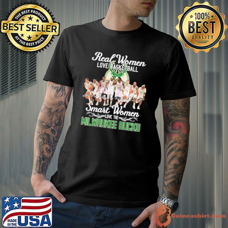 Real women love basketball smart women love the Milwaukee bucks signatures shirt