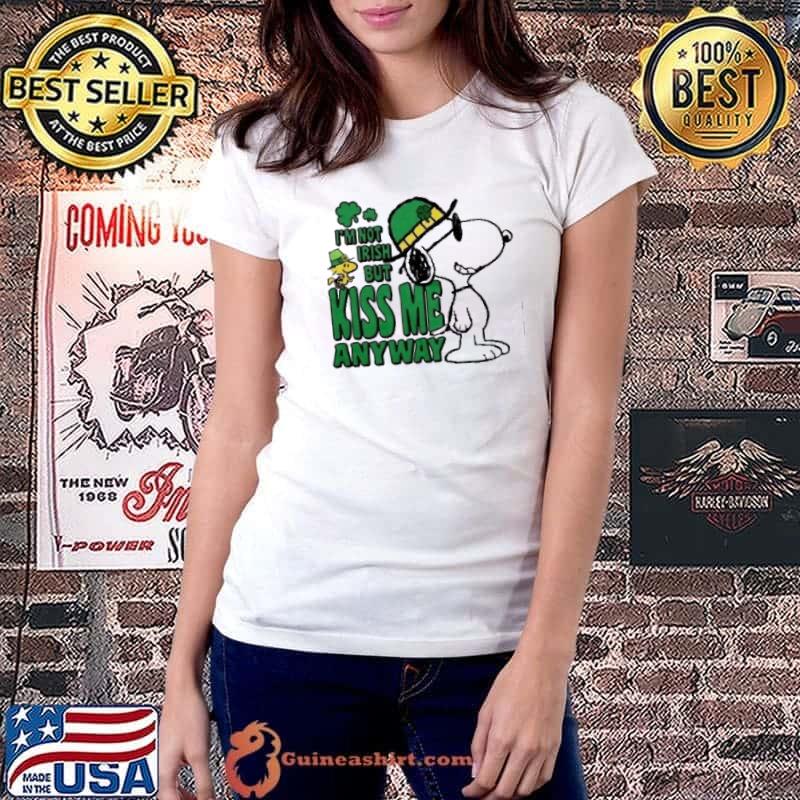 Snoopy and woodstock I'm not Irish but kiss me anyway St Patrick's day shirt