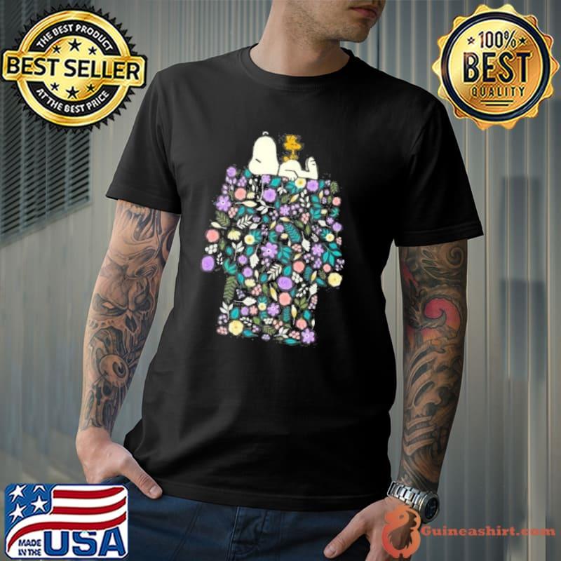 Snoopy and woodstock sleep on flowers shirt