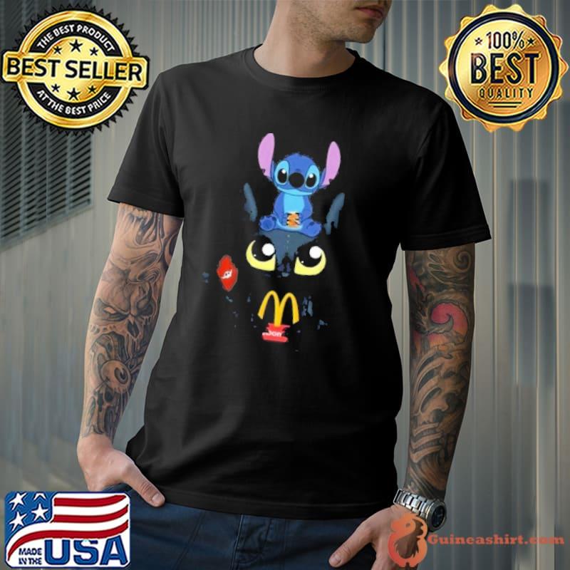 Stich sit on Toothless McDonald's shirt