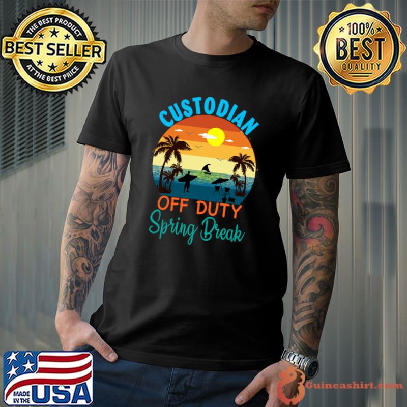 Custodian Off Duty Spring Break School Beach Vintage Palms Tree T-Shirt