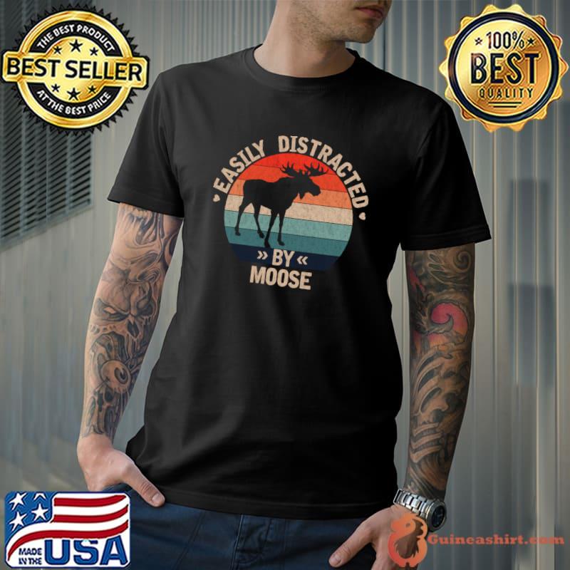 Easily Distracted By Moose Moose Hunting Vintage Sunset T-Shirt