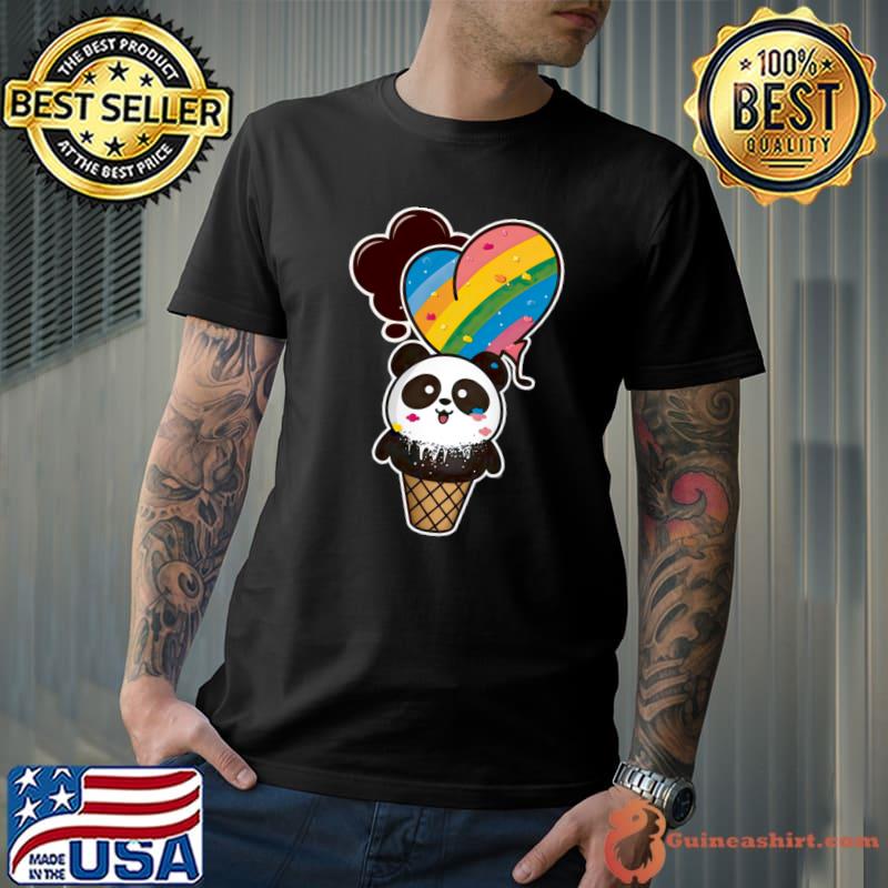 Kawaii panda pride with rainbow ice con heart T-Shirt