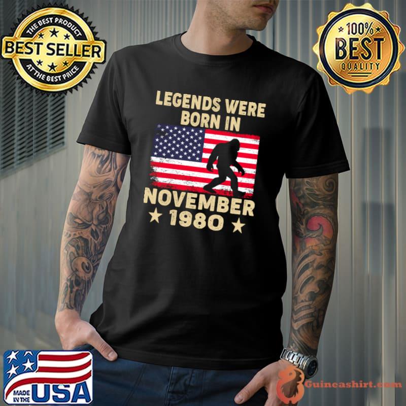 Legends were born in november 1980 stars bigfoot usa flag T-Shirt