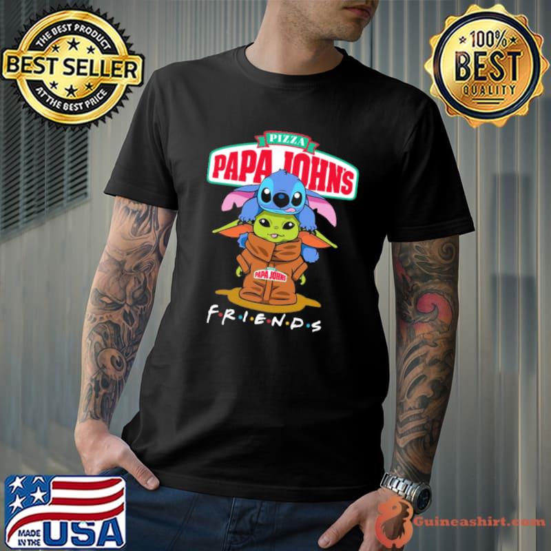 Pizza Papa John's baby yoda Stitch friends shirt