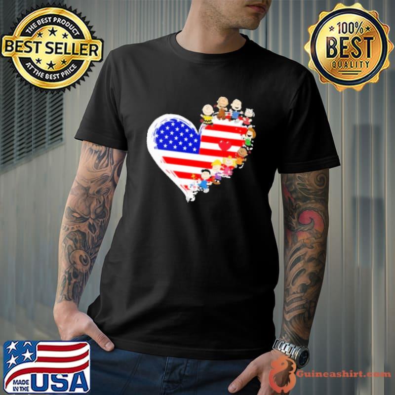 Snoopy Charlie Brown woodstocks and friends love heart America flag shirt