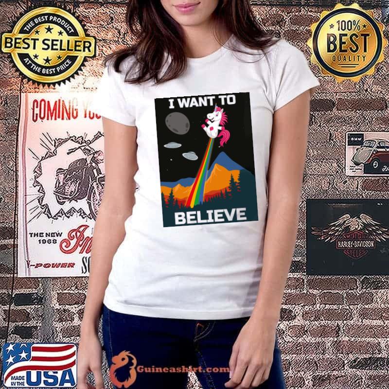Unicorn I Want To Believe Uap Outfit Alien Ufo Mountain T-Shirt