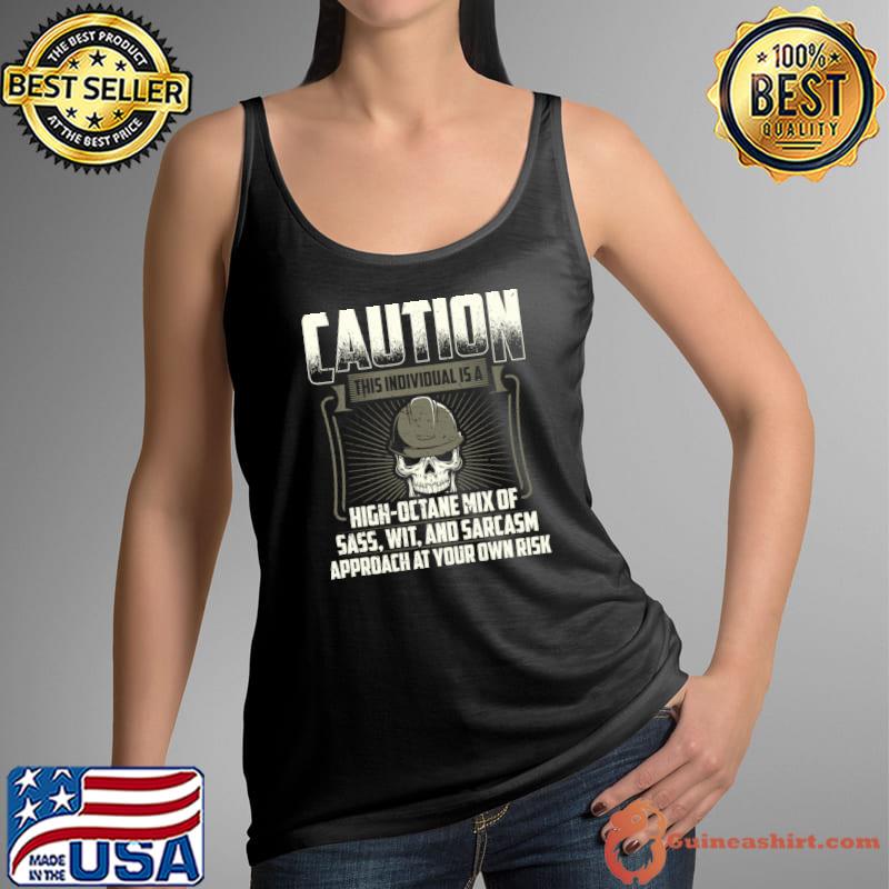 Caution High-octane Of Approach Own Risk Line Worker Electrical Skull T-Shirt Tank Top