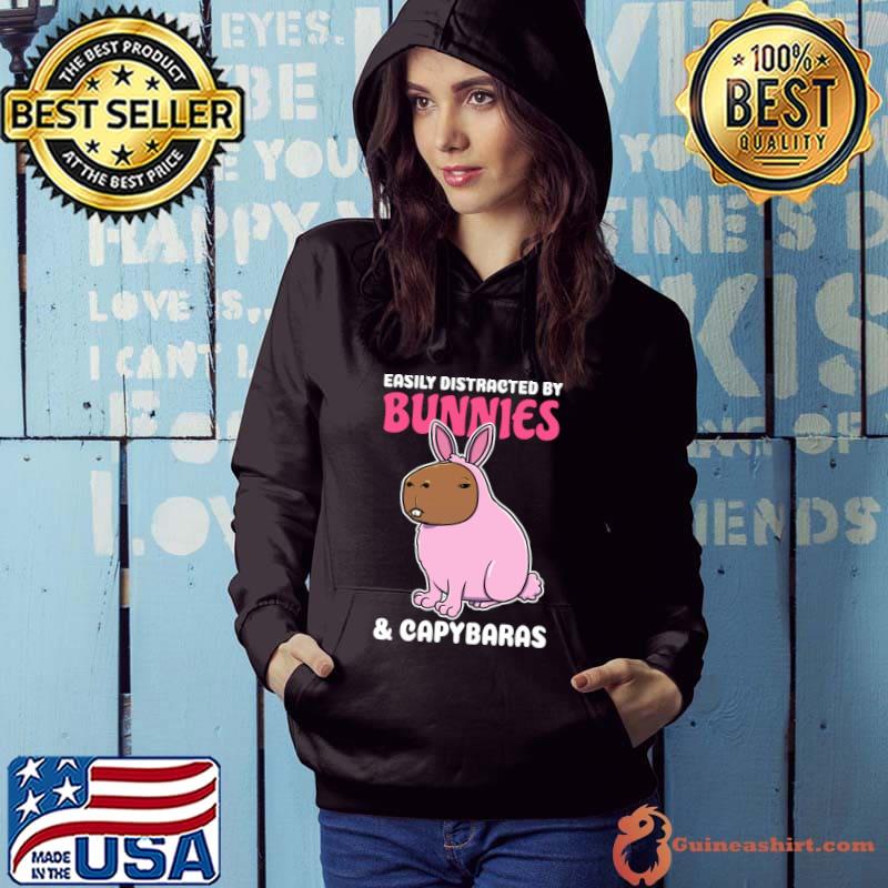Easily Distracted by Bunnies And Capybaras Cartoon T-Shirt Hoodie