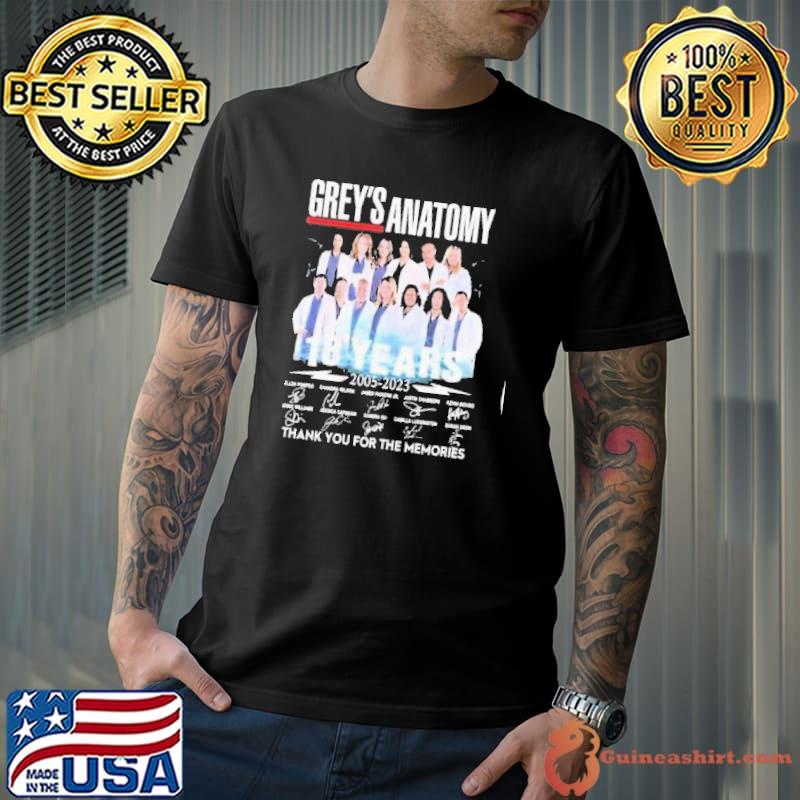 Grey's anatomy 18 years 2005-2023 thank you for the memories signatures shirt