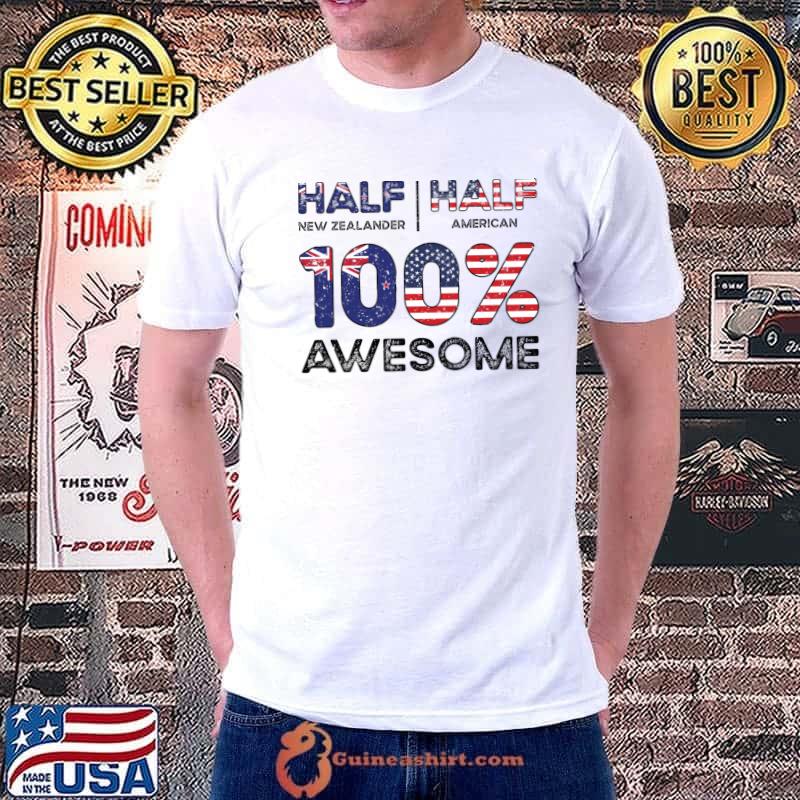 Half Born New Zealander And American 100 Percent Usa Flag Citizenship T-Shirt Unisex