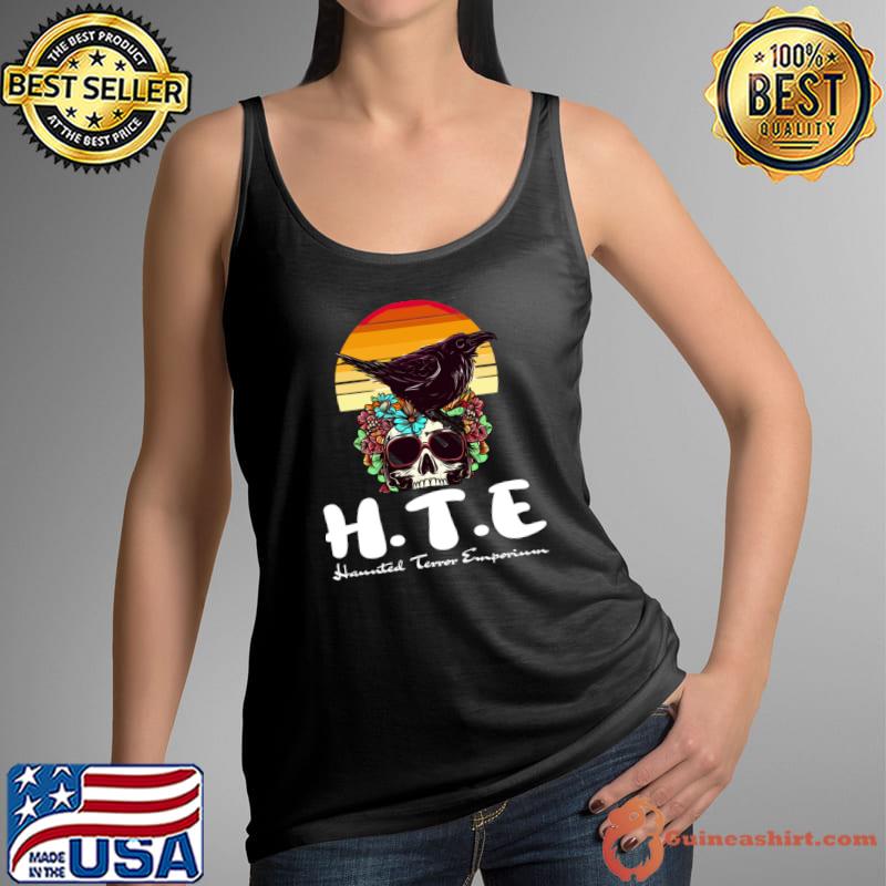 Halloween Skull Raven Flowers Haunted Terror Emporium Apparel Vintage T-Shirt