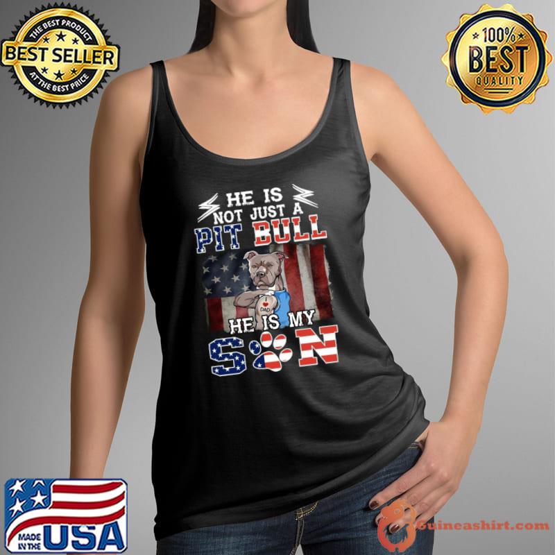 He Is Not Just A Pitbull He Is Pitbull Tattooed I Love Dad Flag Us TattooT-Shirt