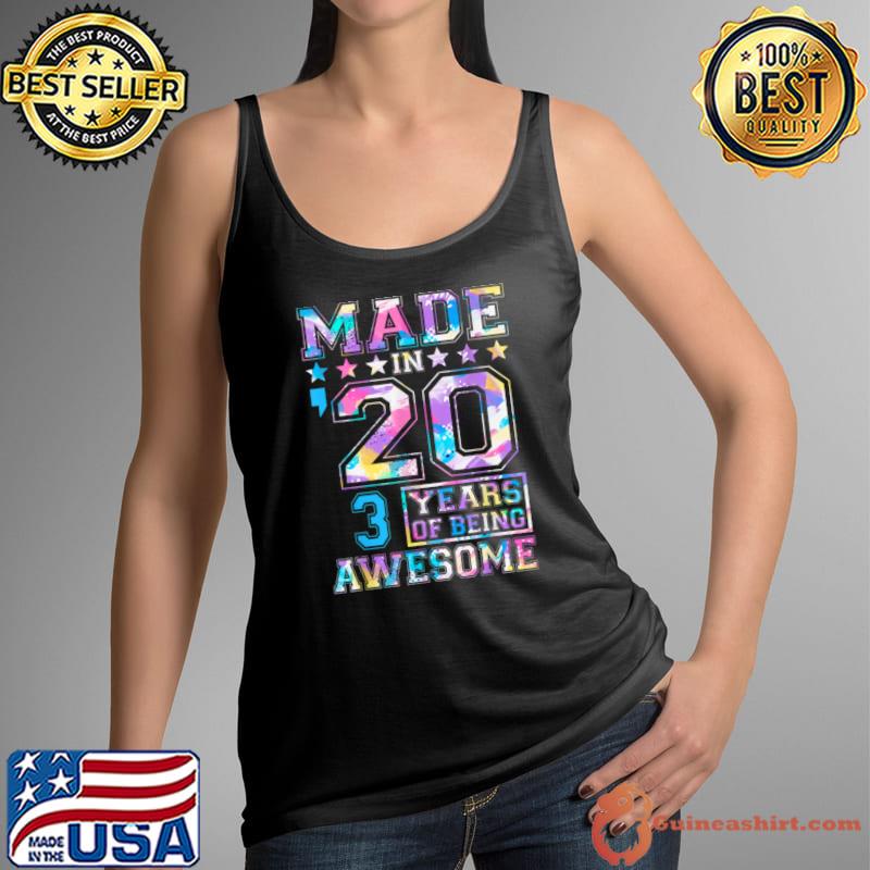 Made In 2020 3 Years Of Being Awesome 3 Year Old 3rd Birthday Stars Tye Die T-Shirt