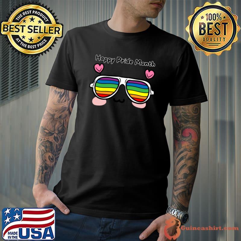 Manga Face With Rainbow Sun Grasses Happy Pride Month T-Shirt Unisex