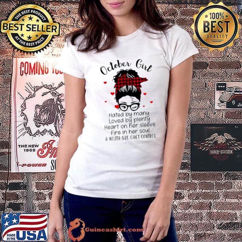 October Girl Hated By Many Woman Messy Bun Face Wink Eye Plaid T-Shirt