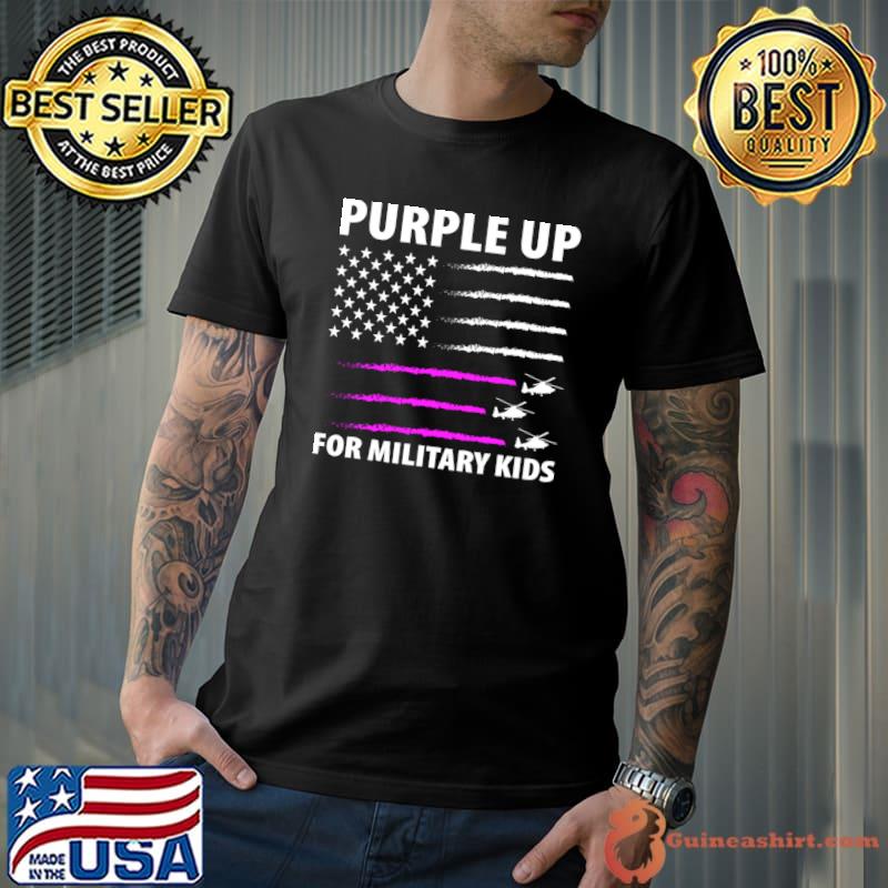 Purple Up US Flag Fighter Helicopter Military T-Shirt