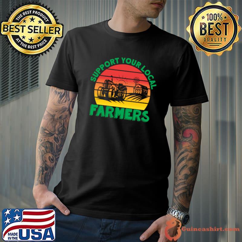 Support Your Local Farmers Vintage Sunset Farming T-Shirt Unisex