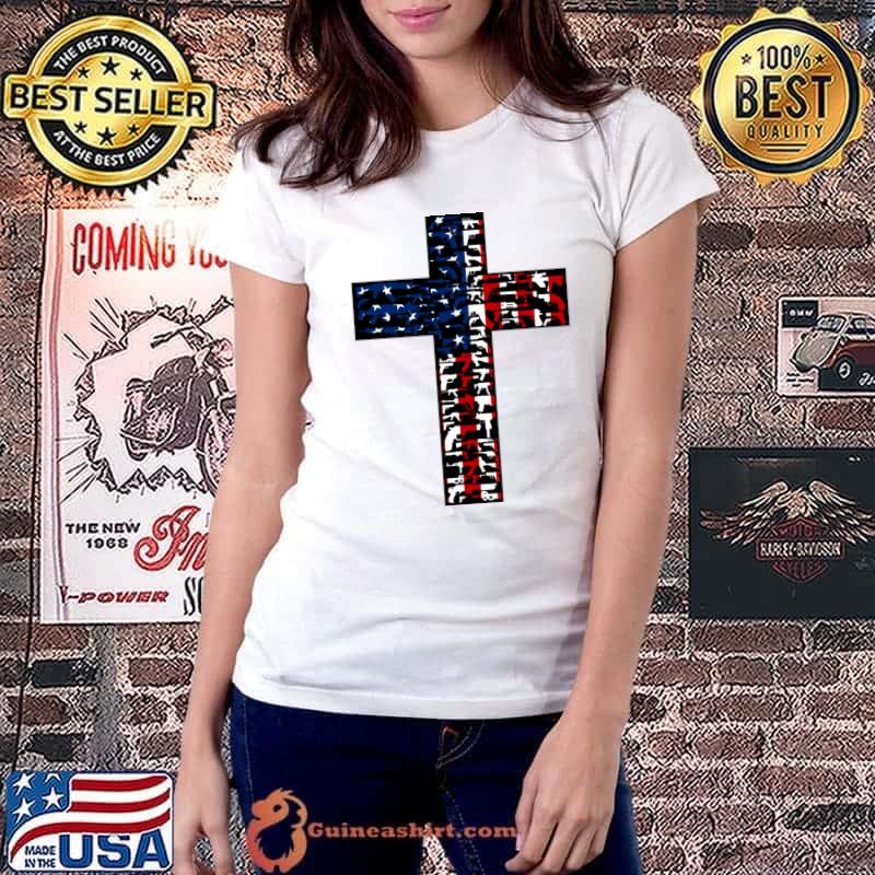 2nd Amendment Christian Guns Cross Jesus, American flag T-Shirt Ladiestee
