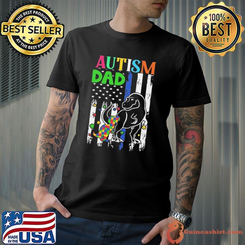 Autism Dad Dragon American Flag Autism Awareness Shirt