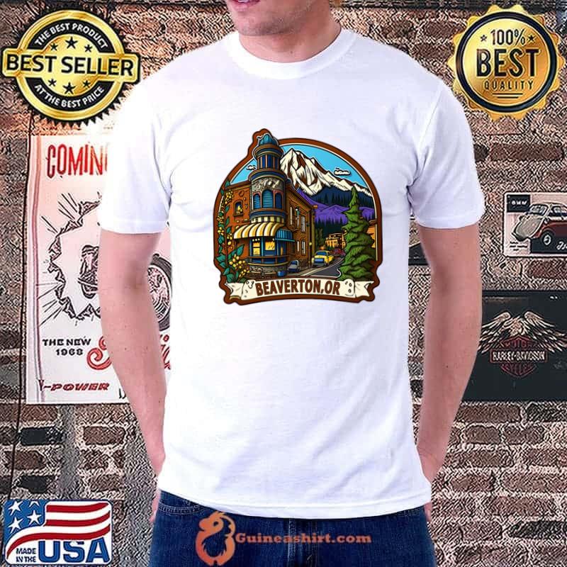 Beaverton Oregon Retro Cityscape Mountain T-Shirt