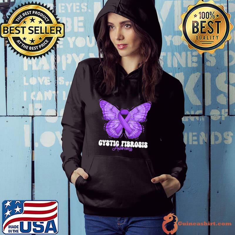 Cystic Fibrosis Awareness Month Purple Ribbon Butterfly T-Shirt Hoodie
