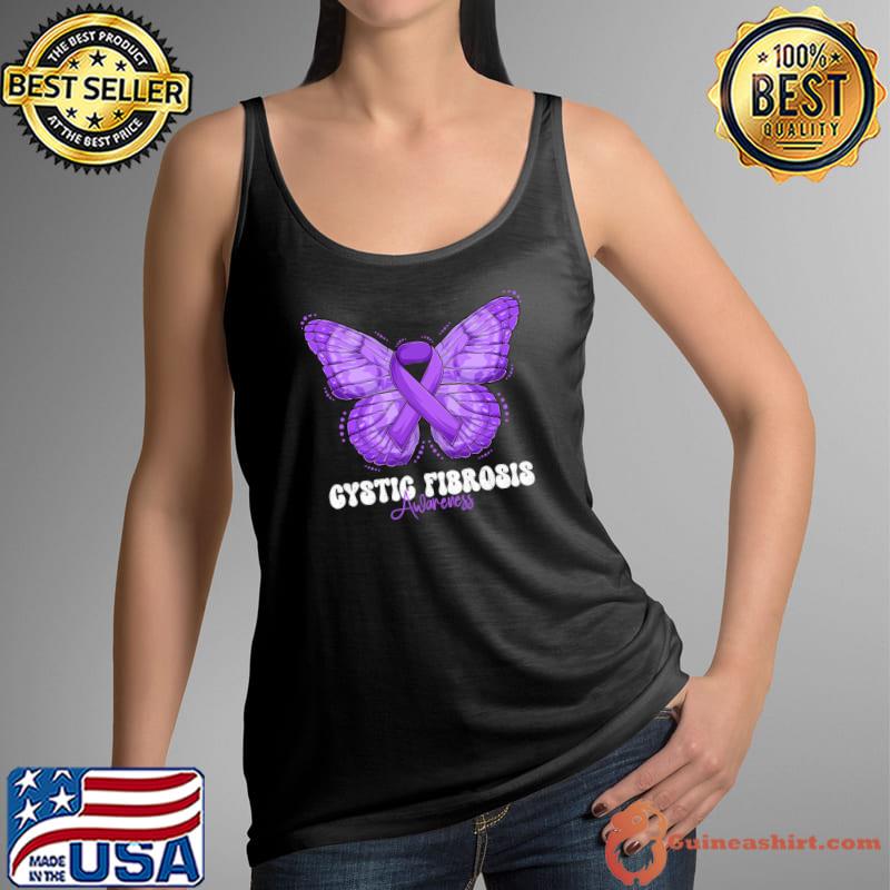 Cystic Fibrosis Awareness Month Purple Ribbon Butterfly T-Shirt