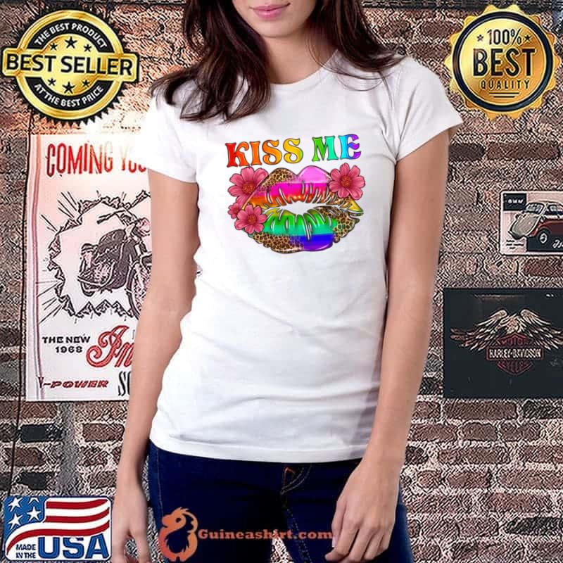 Flowers Leopard Lip Month Transgender LGBTQ Kiss Me T-Shirt