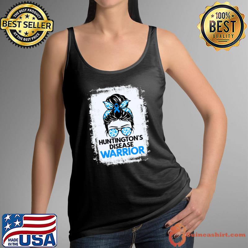 Huntington's Disease Awareness Messy Bun Glasses Blue Leopard T-Shirt