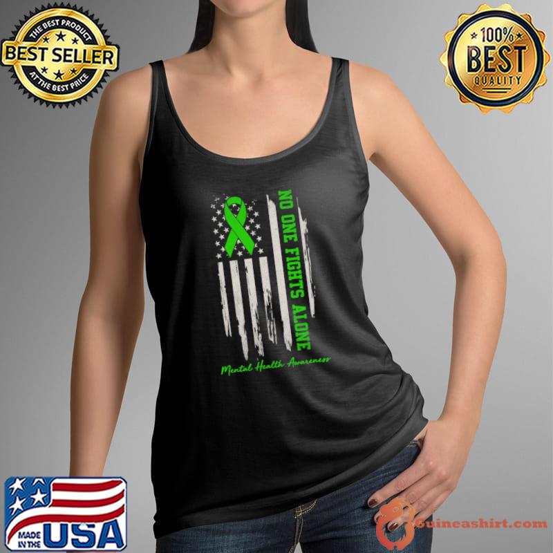 Mental Health Awareness No One Fights Alone American Flag T-Shirt
