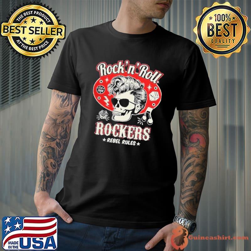 Rock n roll rocker Rebel Rules skull shirt