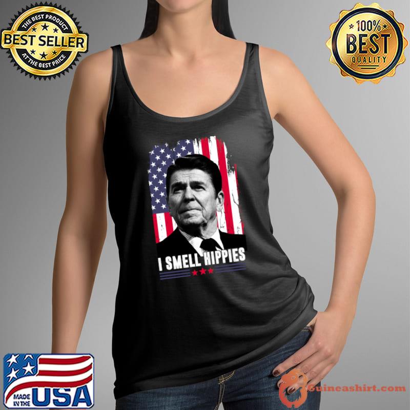 Ronald Reagan I Smell Hippies Stars American Flag T-Shirt
